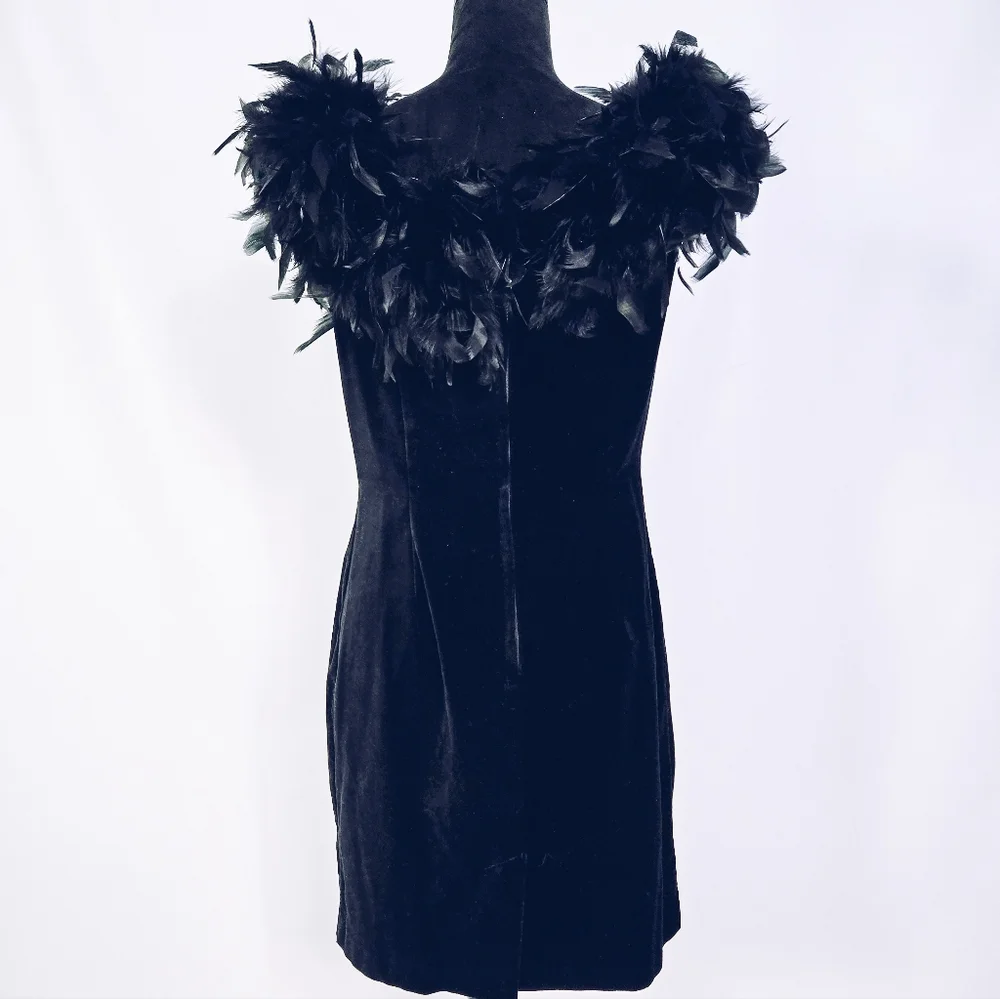 Velvet Feathered Cocktail Dress - Picture 7 of 14